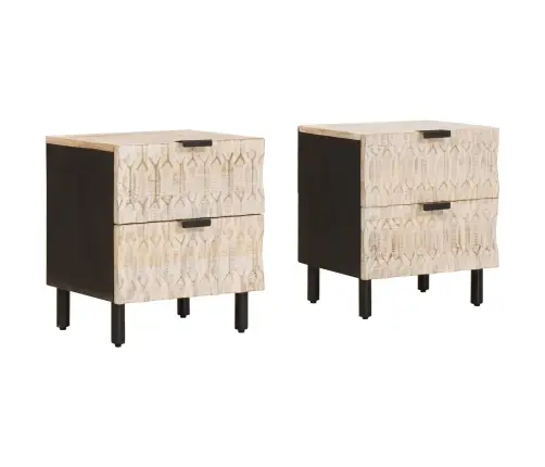 Nakts Skapītis 2 Pcs Balts 40 X 33,5 X 46 Cm Cieta Mango Koksne Vidaxl