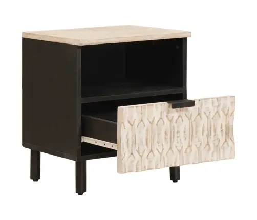 Šalia Lovos Spintelė Balta 40 X 33 X 46 Cm Kietas Mango Medis