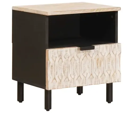 Šalia Lovos Spintelė Balta 40 X 33 X 46 Cm Kietas Mango Medis