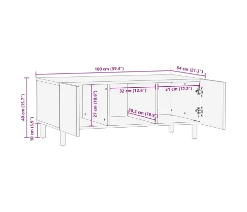 Kafijas Galdiņš Balts 100 X 54 X 40 Cm Cieta Mango Koksne Vidaxl