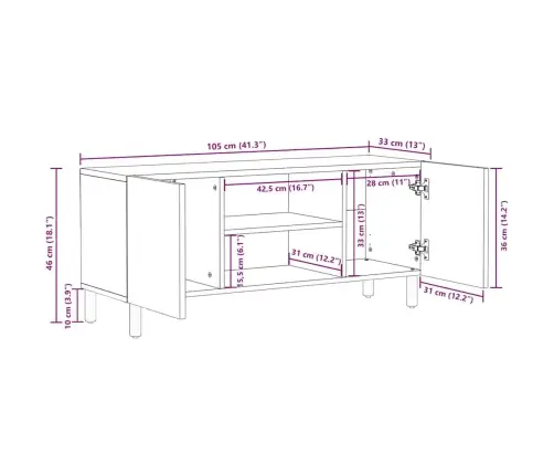 Televizora Skapīša Akācijas Brūnais Apdare 105 X 33,5 X 46 Cm Vidaxl