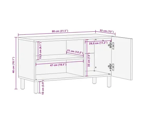 Televizora Skapīša Akācijas Brūnais Apdare 80 X 31,5 X 46 Cm Vidaxl