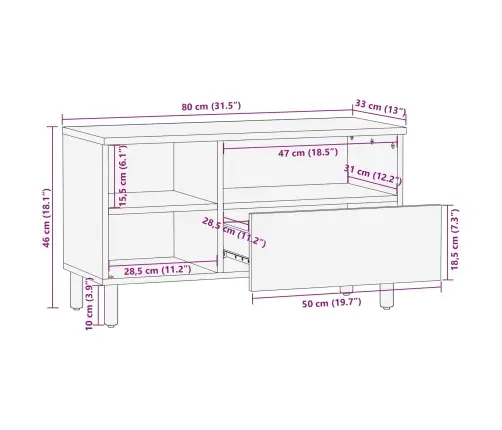 Televizora Skapīša Akācijas Brūnais Apdare 80 X 33,5 X 46 Cm Vidaxl