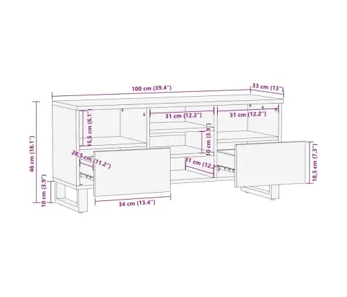 Tv Skapis, 100X33.5X46 Cm, Izgatavots No Cietas Mango Koka Vidaxl