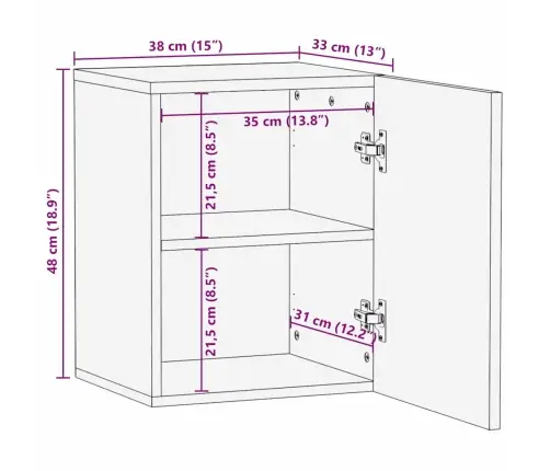 Vannasistabas Sienas Skapītis - 38 X 33.5 X 48 Cm, Izgatavots No Cieta Un Inžinierijas Koka. Vidaxl