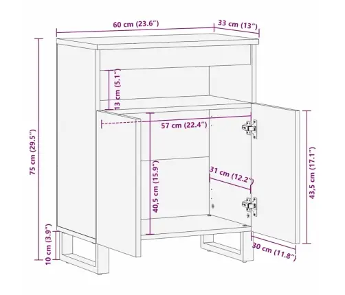 Sānu Galds 60X33.5X75 Cm - Masīvkoka Mango Vidaxl