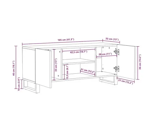 Tv Skapis, 105 X 33.5 X 46 Cm, Izgatavots No Cietas Mango Koksnes. Vidaxl
