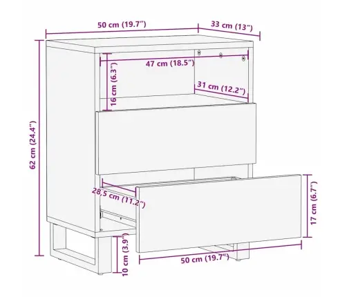 Naktsgaldiņš - 50 X 33 X 60 Cm - Izgatavots No Cietā Un Inženiertipa Koka Vidaxl