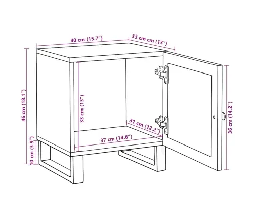 Nakts Skapītis Dabiska 40 X 33,5 X 46 Cm Cieta Mango Koksne Vidaxl
