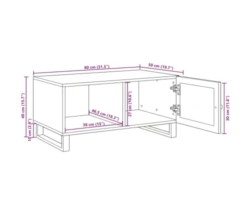 Kafijas Galdiņš Dabiska 80 X 50 X 40 Cm Cieta Mango Koksne Vidaxl