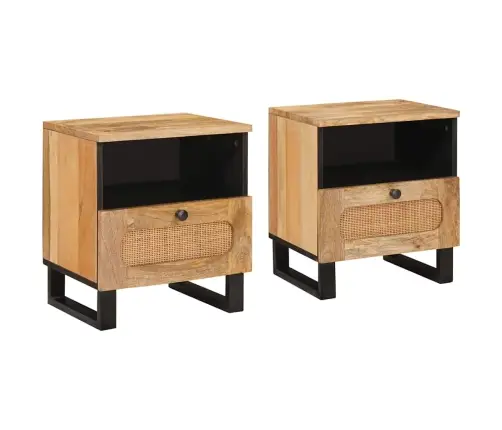 Nakts Skapītis 2 Pcs Dabiska 40 X 33 X 46 Cm Cieta Mango Koksne Vidaxl