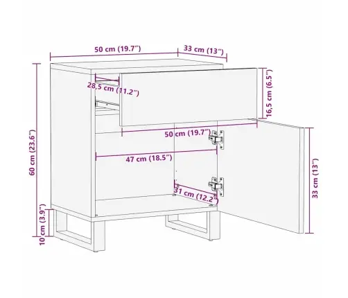 Nakts Skapītis Dabiska 50 X 33 X 60 Cm Cieta Mango Koksne Vidaxl