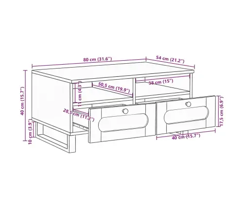 Kafijas Galdiņš Dabiska 80 X 54 X 40 Cm Cieta Mango Koksne Vidaxl