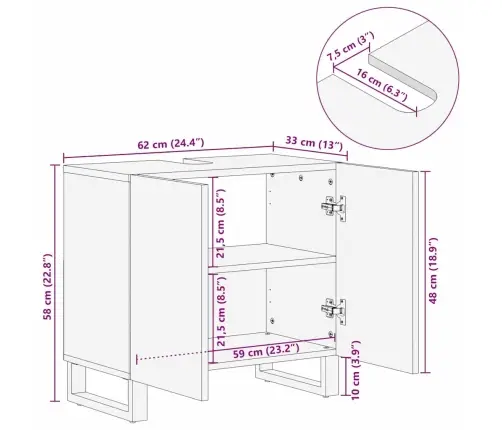 Vannas Istabas Izlietnes Skapītis Brūna 62 X 33 X 58 Cm Vidaxl