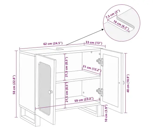 Vonios Kriauklės Spinta Ruda 62 X 33 X 58 Cm Kietas Mango Medis
