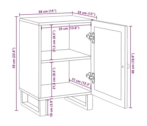 Vannitoa Kapp Riiuliga Pruun 38 X 33 X 58 Cm Tugev Mango Puu