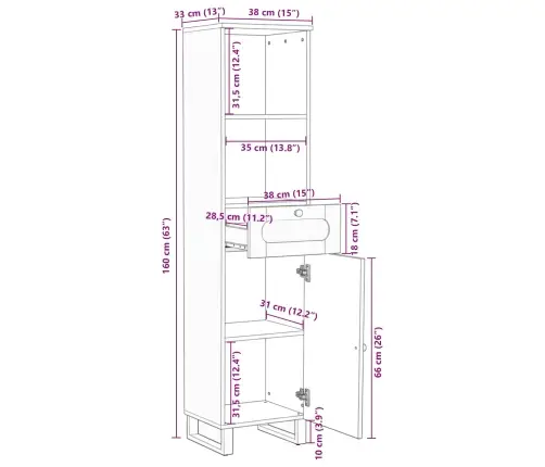 Vannitoa Kapp Riiuliga Pruun 38 X 33 X 160 Cm Tugev Mango Puu