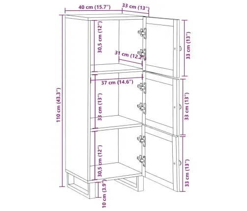 Augstais Skapītis Brūna 60 X 33,5 X 100 Cm Cieta Mango Koksne Vidaxl