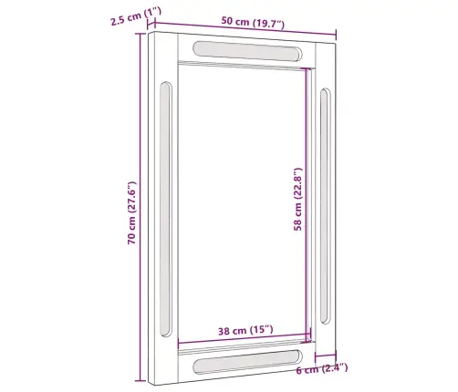 Vonios Veidrodis Ruda 50 X 2,5 X 70 Cm Kietas Mango Medis