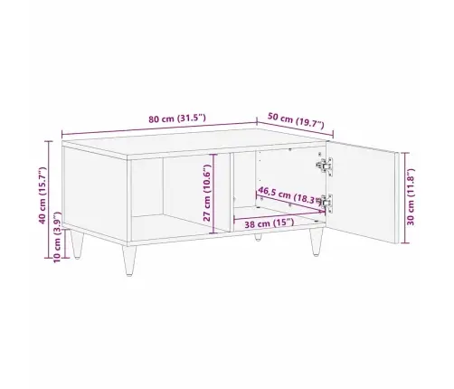 Kafijas Galdiņš Gaiši Brūna 80 X 50 X 40 Cm Mango Masīvkoks Vidaxl