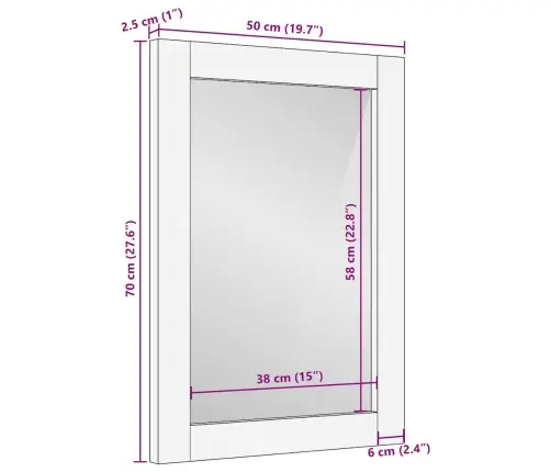 Spogulis Ar Spoguli Gaiši Brūna 57 X 70 X 3 Cm Mango Masīvkoks Vidaxl