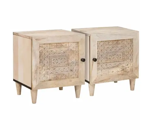 Naktsgaldiņš 2 Pcs Bēša 40 X 33 X 46 Cm Mango Masīvkoks Vidaxl