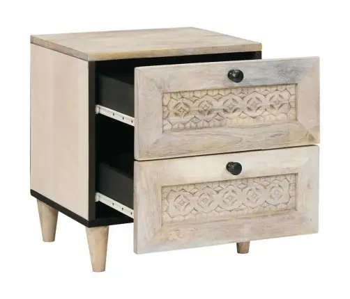 Naktsgaldiņš 2 Pcs Bēša 40 X 33 X 46 Cm Mango Masīvkoks Vidaxl