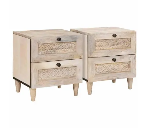 Naktsgaldiņš 2 Pcs Bēša 40 X 33 X 46 Cm Mango Masīvkoks Vidaxl