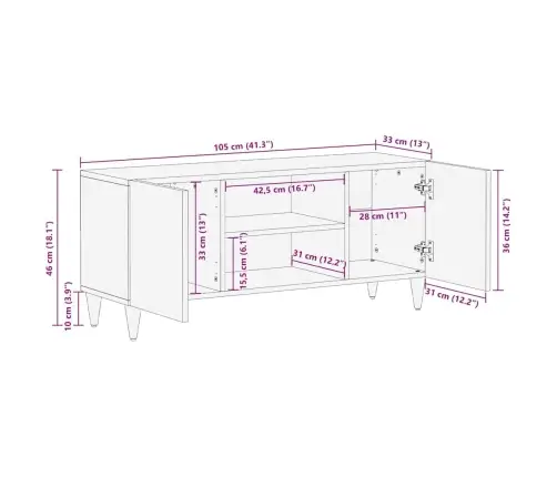 Televizora Skapīša Balts 105 X 33 X 46 Cm Mango Masīvkoks Vidaxl