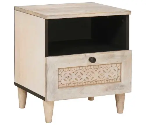 Naktsgaldiņš Ar Atvilktni Bēša 40 X 33 X 46 Cm Mango Masīvkoks Vidaxl