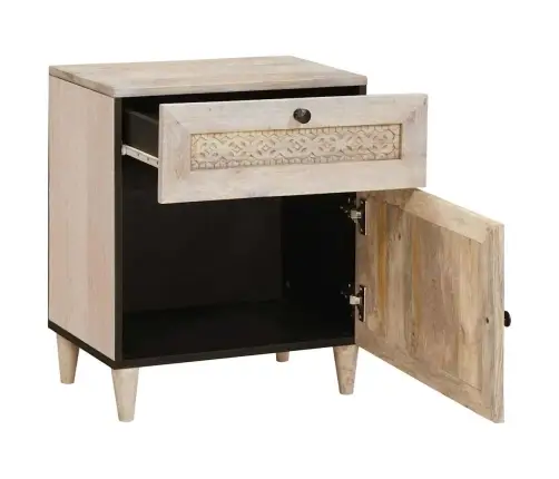 Naktsgaldiņš Ar Atvilktni Bēša 50 X 33 X 60 Cm Mango Masīvkoks Vidaxl