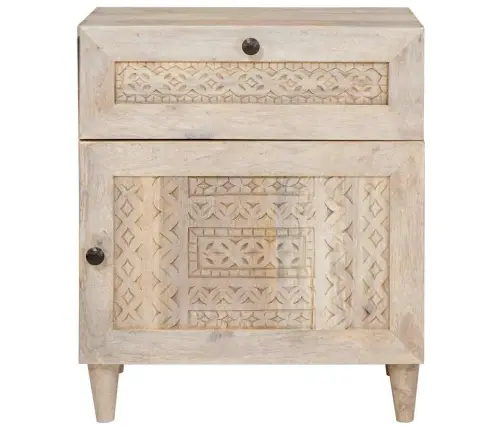 Naktsgaldiņš Ar Atvilktni Bēša 50 X 33 X 60 Cm Mango Masīvkoks Vidaxl