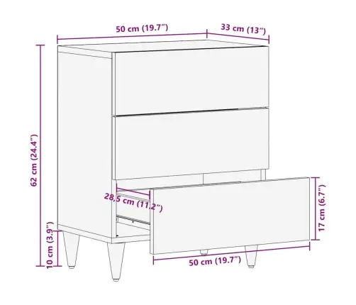 Naktsgaldiņš Ar Atvilktni Bēša 50 X 33 X 60 Cm Mango Masīvkoks Vidaxl