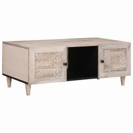 Kohvilaud Riiuliga Uksega Beež 100 X 54 X 40 Cm Mangopuit
