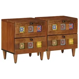 Nakts Skapītis 2 Pcs Brūna 40 X 33,5 X 46 Cm Cieta Mango Koksne Vidaxl