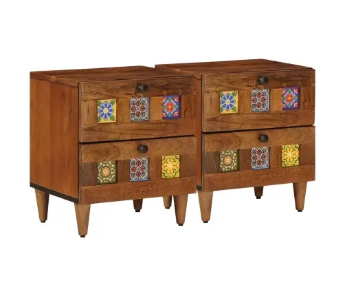 Nakts Skapītis 2 Pcs Brūna 40 X 33,5 X 46 Cm Cieta Mango Koksne Vidaxl