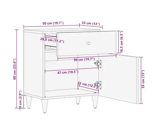 Nakts Skapītis Brūna 50 X 33 X 60 Cm Cieta Mango Koksne Vidaxl