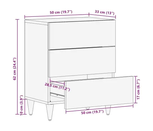 Nakts Skapītis Brūna 50 X 33 X 60 Cm Cieta Mango Koksne Vidaxl