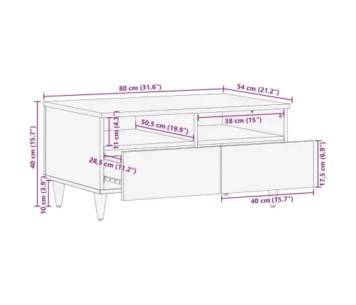 Kafijas Galdiņš Brūna 80 X 54 X 40 Cm Cieta Mango Koksne Vidaxl