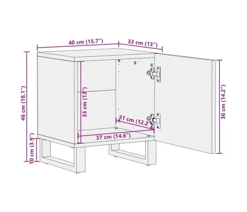 Šalia Lovos Spintelė Ruda 40 X 33,5 X 46 Cm Kietas Mango Medis