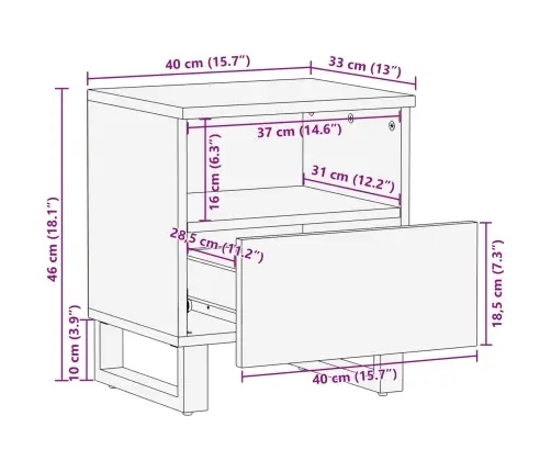Lovos Spintelė 2 Pcs Ruda 40 X 33 X 46 Cm Kietas Mango Medis