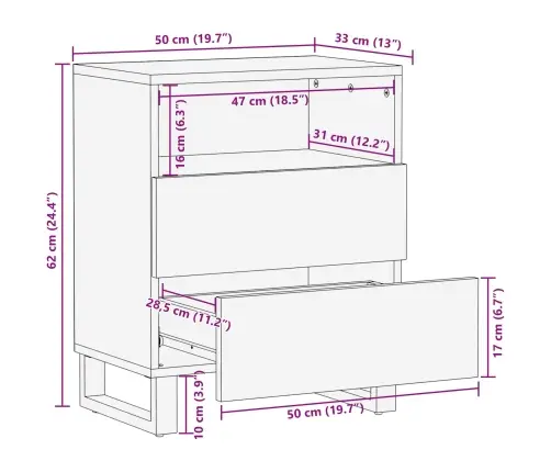 Lovos Spintelė Ruda 58 X 36.5 X 21 Cm Kietas Mango Medis