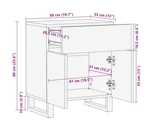 Lovos Spintelė Ruda 59 X 39 X 17 Cm Kietas Mango Medis