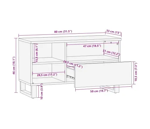 Telerikapp Sahtliga Pruun 80 X 33 X 46 Cm Tugev Mango Puu