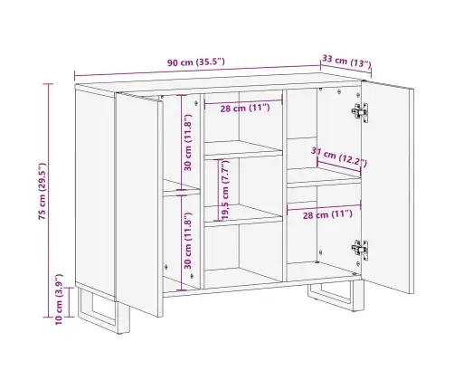 Kõrvalkapp Sahtliga Pruun 90 X 33 X 75 Cm Tugev Mango Puu