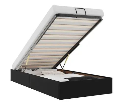 Ottomani Voodiraam Ilma Madratsita, Must, 80X200 cm Kunstnahk