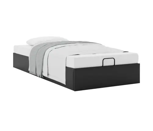 Ottomani Voodiraam Ilma Madratsita, Must, 90X190 cm Kunstnahk