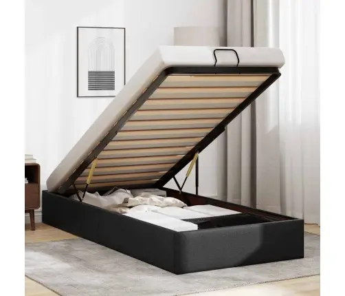 Ottomani Voodiraam Ilma Madratsita, Must, 90X190 cm Kunstnahk