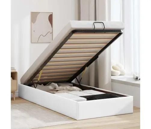 Ottomani Voodiraam Ilma Madratsita, Valge, 100X200cm Kunstnahk