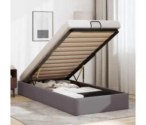 Osmaņu Gultas Rāmis Bez Matrača Pelēks 100X200 Cm Mākslīgā Āda Vidaxl